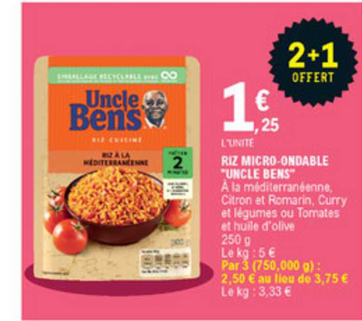 riz micro ondable "uncle bens" 2+1 offert