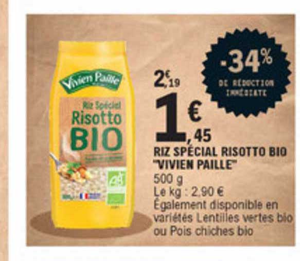 riz spécial risotto bio "vivien paille" -34% de réduction immédiate