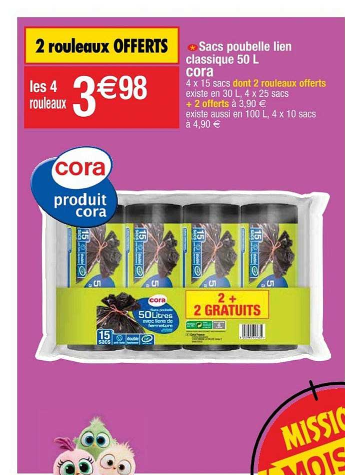 sacs poubelle lien classique 50 l cora