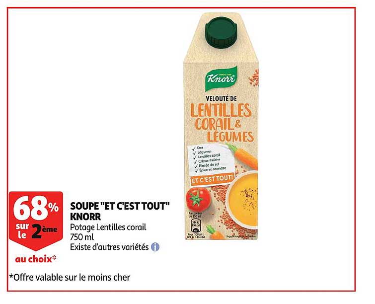soupe et c'est tout knorr 68% sur le 2ème au choix