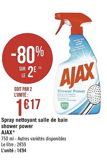 spray nettoyant salle de bain ajax shower power -80% sur le 2e