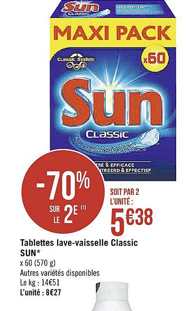 tablettes lave vaisselle classic sun -70% sur le 2e