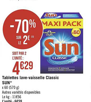 tablettes lave vaisselle classic sun -70% sur le 2e