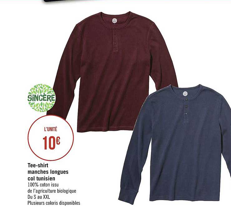 tee shirt manches longues col tunisien sincère