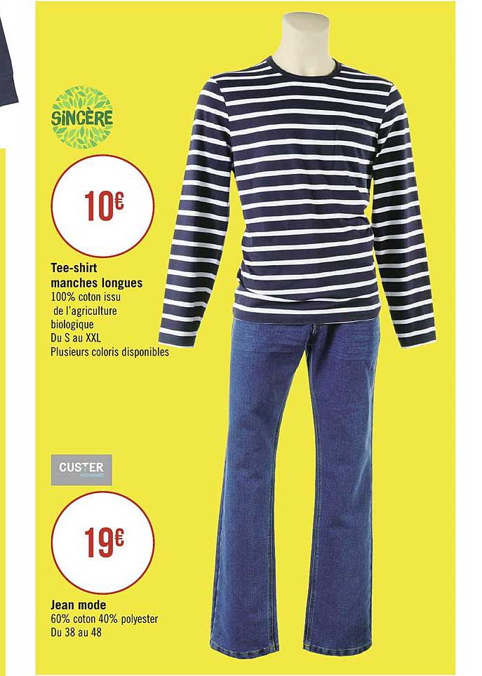 tee shirt manches longues sincère jean mode custer homme