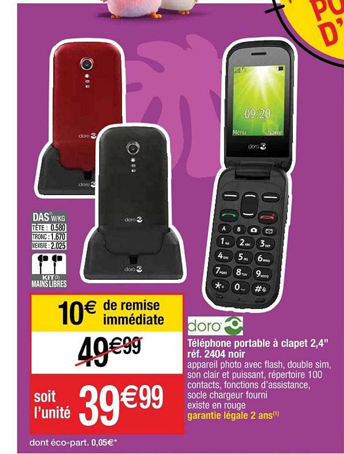 téléphone portable à clapet 2.4'' réf. 2404 noir doro