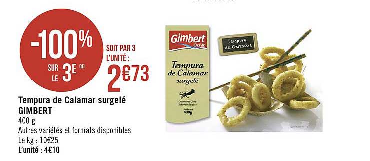 tempura de calamar surgelé gimbert -100% sur le 3e