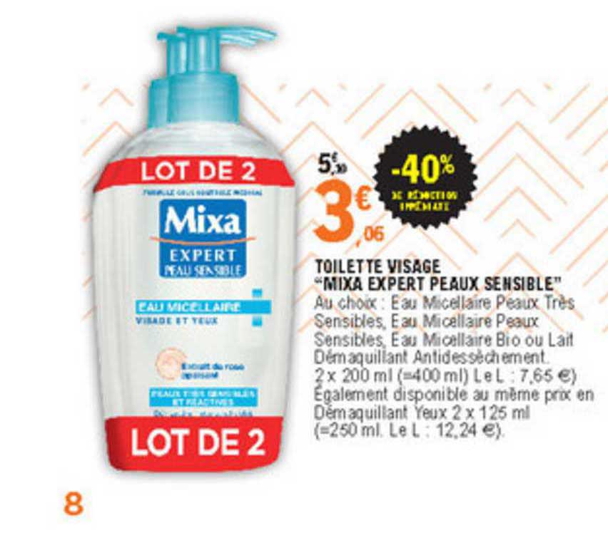 toilette visage "mixa expert peaux sensible" -40% de réduction immédiate