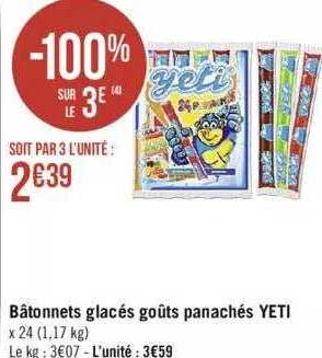 bâtonnets glacés goûts panchés yeti