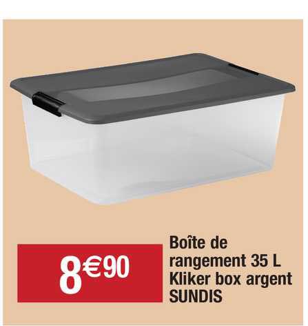 boîte de rangement 35 l kliker box argent sundis