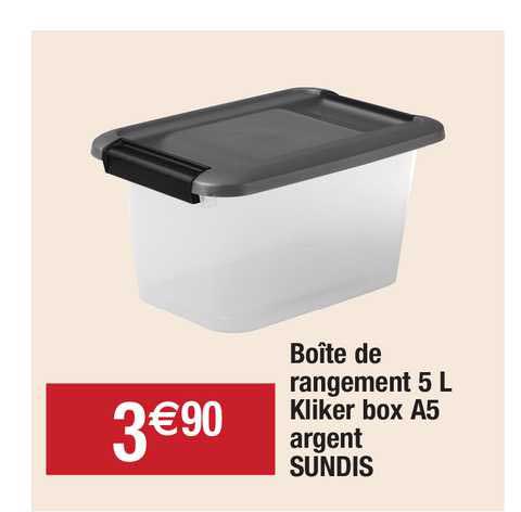 boîte de rangement 5 l kliker box a5 argent sundis