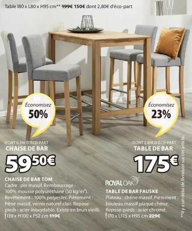 chaise de bar tom, table de bar fauske royal oak