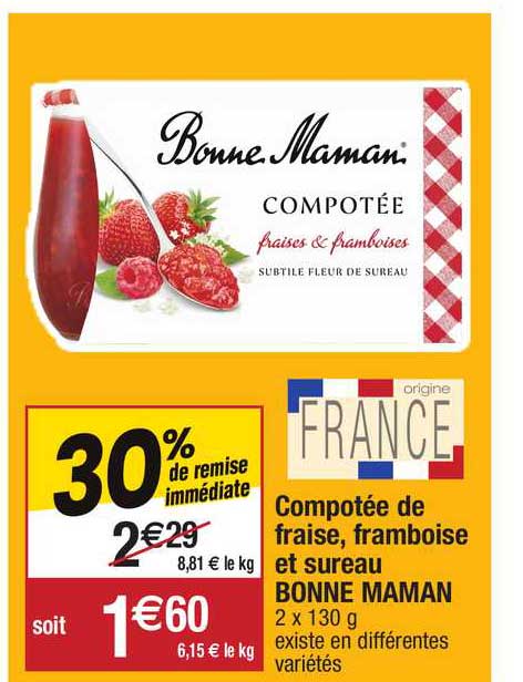 compotée de fraise, framboise et sureau bonne maman