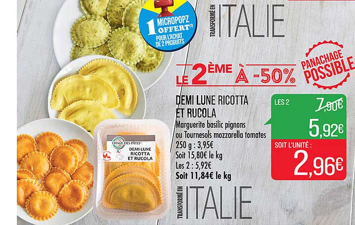 demi lune ricotta et rucola