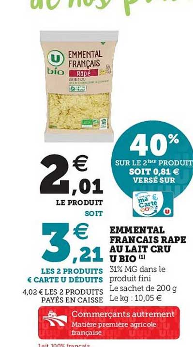 Emmental Français Râpé Au Lait Cru U Bio