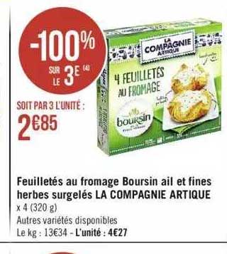 feuilletés au fromage boursin ail et fines herbes surgelés la compagnie artique