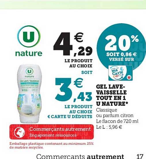 gel lave-vaisselle tout en 1 u nature