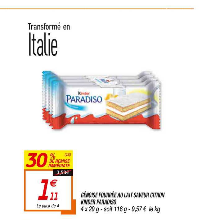 génoise fourrée au lait saveur citron kinder paradiso