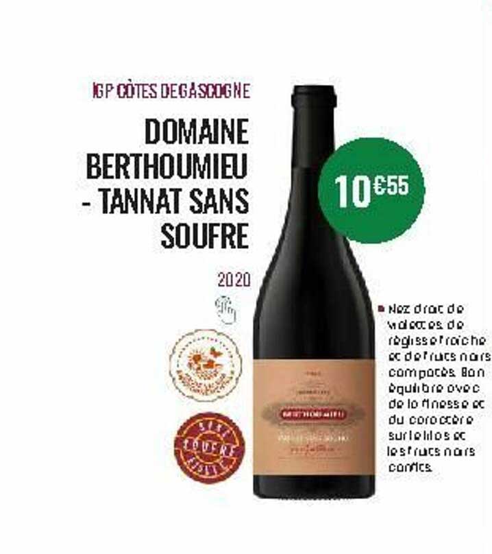 igp côtes de gascogne domaine berthoumieu - tannat sans soufre 2020