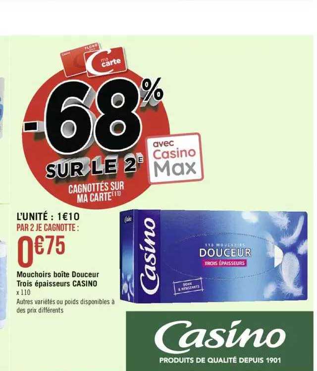 mouchoirs boîte douceur trois épaisseurs casino