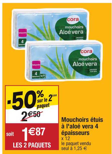 mouchoirs étuis à l'aloé vera 4 épaisseurs