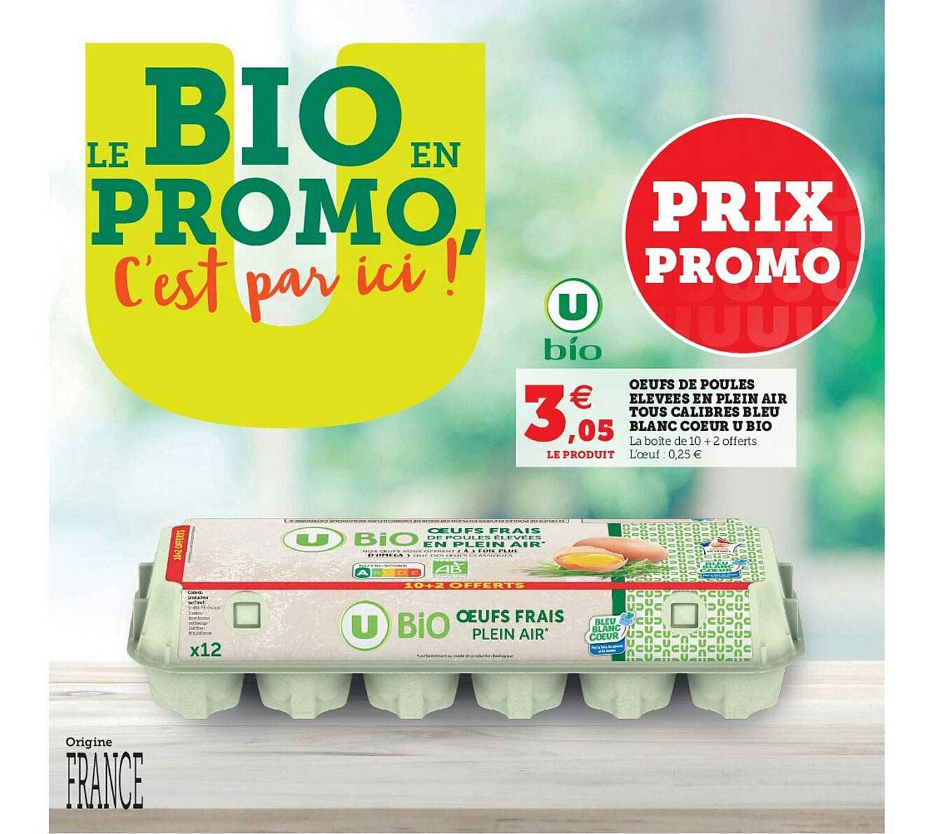 oeufs de poules élevées en plein air tous calibres bleu blanc cœur u bio