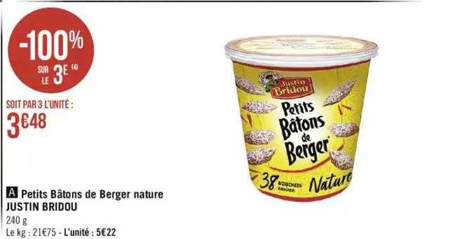 Petits Bâtons De Berger Nature Justin Bridou