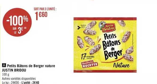 petits bâtons de berger nature justin bridou