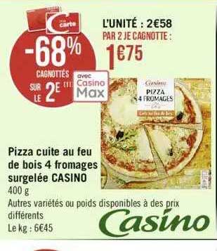 Pizza Cuite Au Feu De Bois 4 Fromages Surgelée Casino