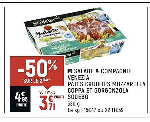 Salade & Compagnie Venezia Pâtes Crudités Mozzarella Coppa Et Gorgonzola Sodebo