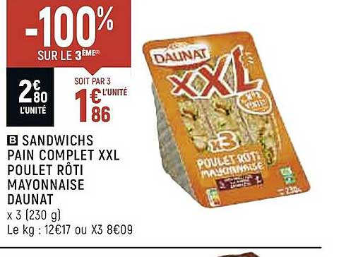 Sandwichs Pain Compet Xxl Poulet Rôti Mayonnaise Daunat