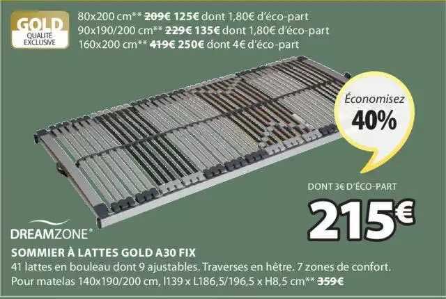 sommier à lattes gold a30 fix dreamzone