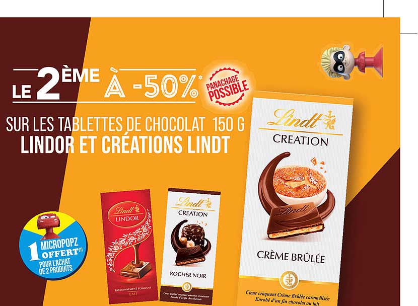 tablettes de chocolat 150g lindor et créations lindt