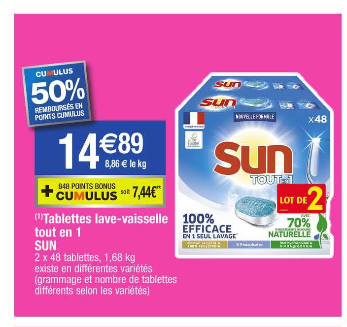 tablettes lave-vaisselle tout en 1 sun