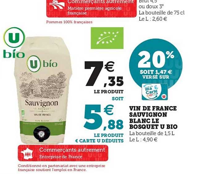vin de france sauvignon blanc le bosquet u bio