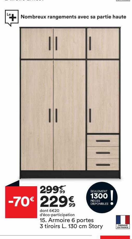 armoire 6 portes 3 tiroirs l. 130 cm story