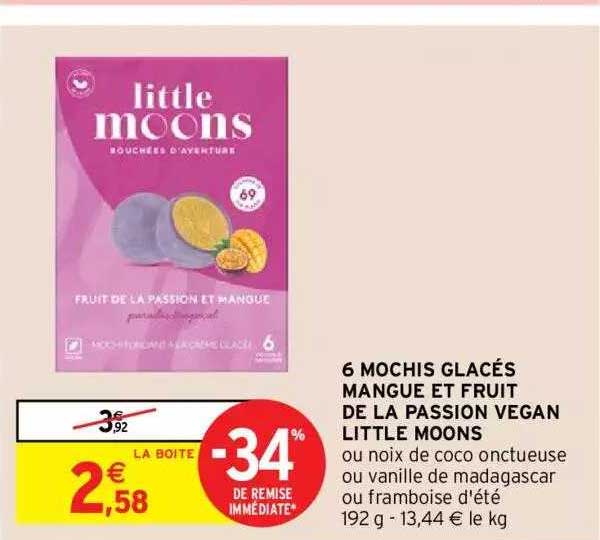 6 mochis glacés mangue et fruit de la passion vegan little moons