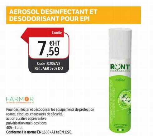 aérosol désinfectant et désodorisant pour epi farmor