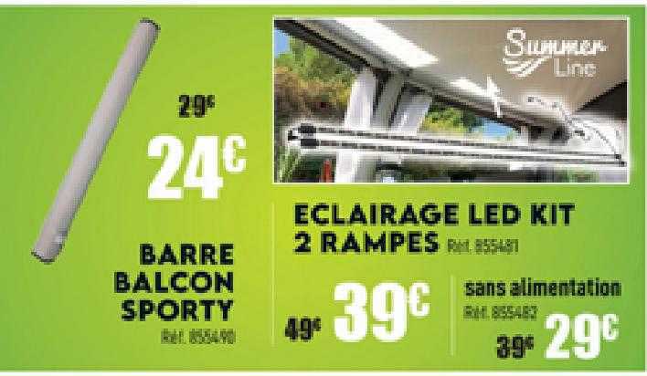 barre balcon sporty summer line, éclairage led kit 2 rampes summer line