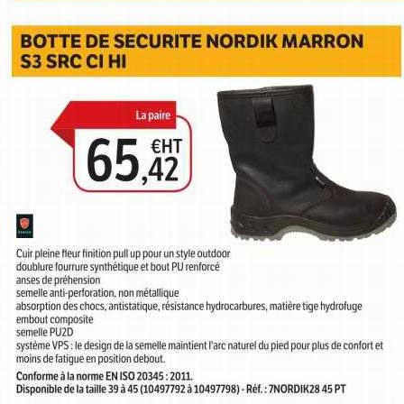 botte de sécurité nordik marron s3 src ci hi