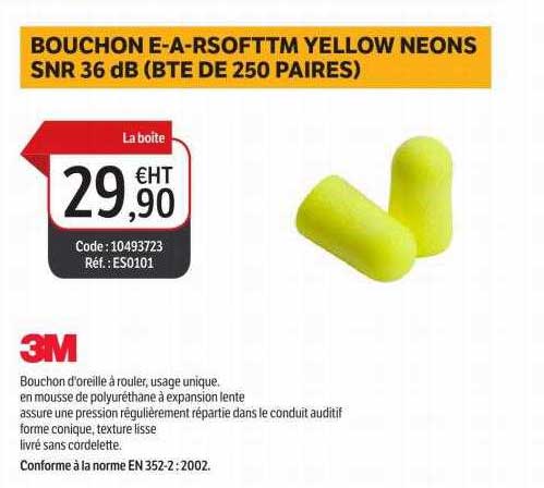 bouchon e-a-rsofttm yellow neons snr 36 db (bte de 250 paires) 3m