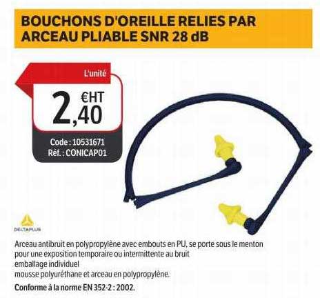 bouchons d'oreille relies par arceau pliable snr 28 db deltaplus