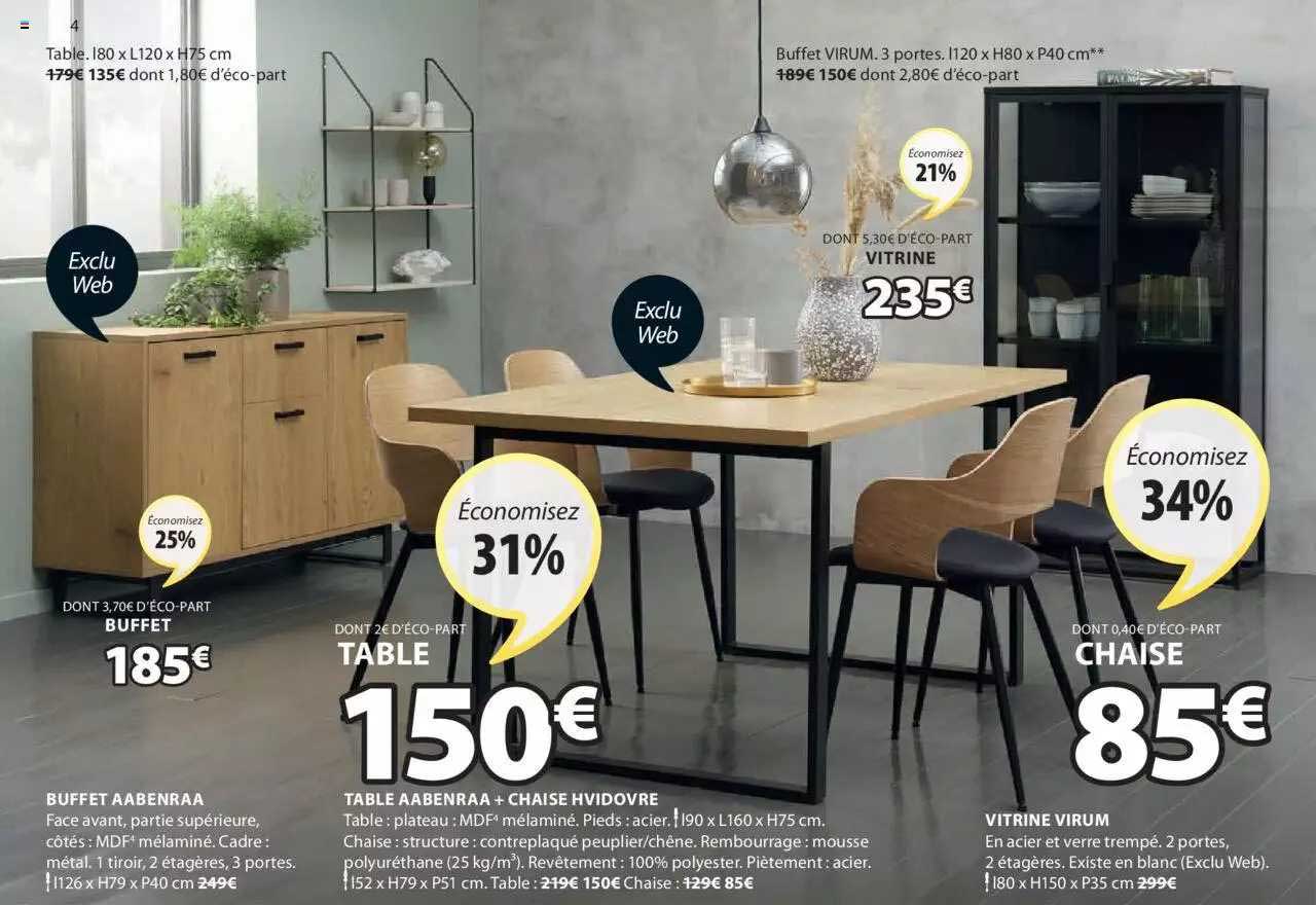 Buffet Aabenraa, Table Aabenraa + Chaise Hvidovre, Vitrine Virum