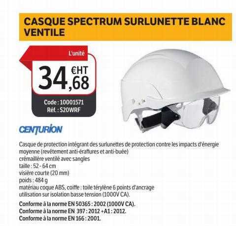 casque spectrum sur lunette blanc ventile centurion