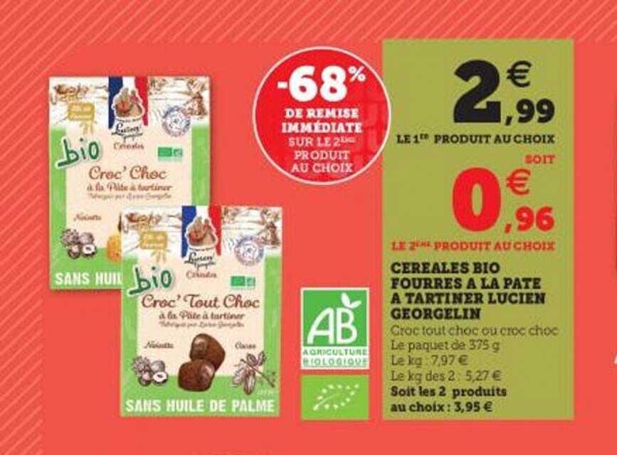 céréales bio fourrés à la pâte à tartiner lucien georgelin