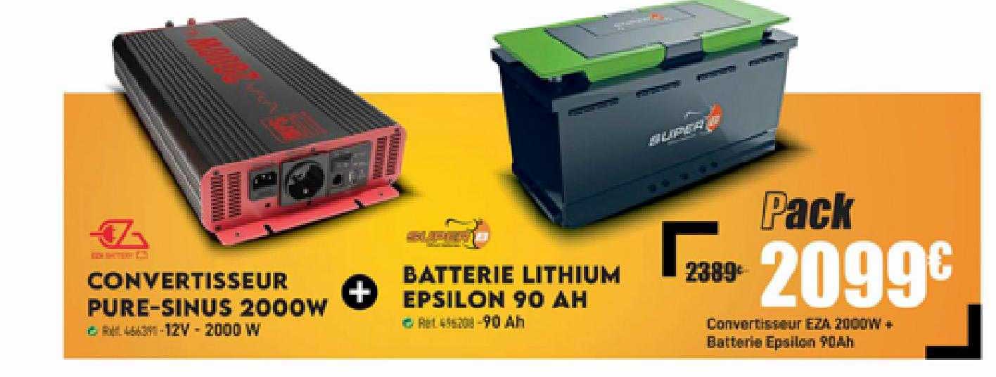 convertisseur pure-sinus 2000w, batterie lithium epsilon 90 ah