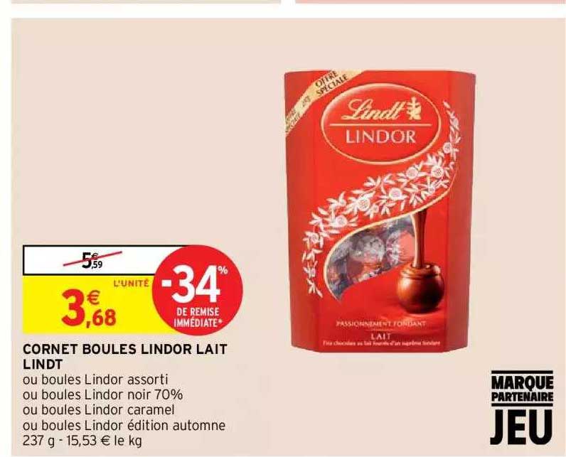 Cornet Boules Lindor Lait Lindt