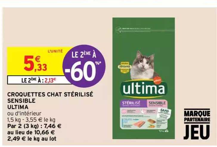 croquettes chat stérilisé sensible ultima