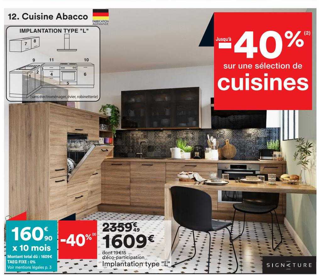 cuisine abacco : implantation type "l" signature