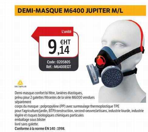 demi-masque m6400 jupiter m-l deltaplus